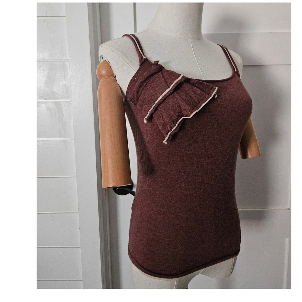 Max Studio Silk Blend‎ Tank Top XS Brown Mauve Ruffle Trim Knit Camisole Y2K